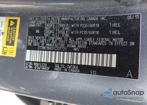 2015 Lexus Rx 350 из США, поврежденный, VIN 2T2BK1BA2FC327721